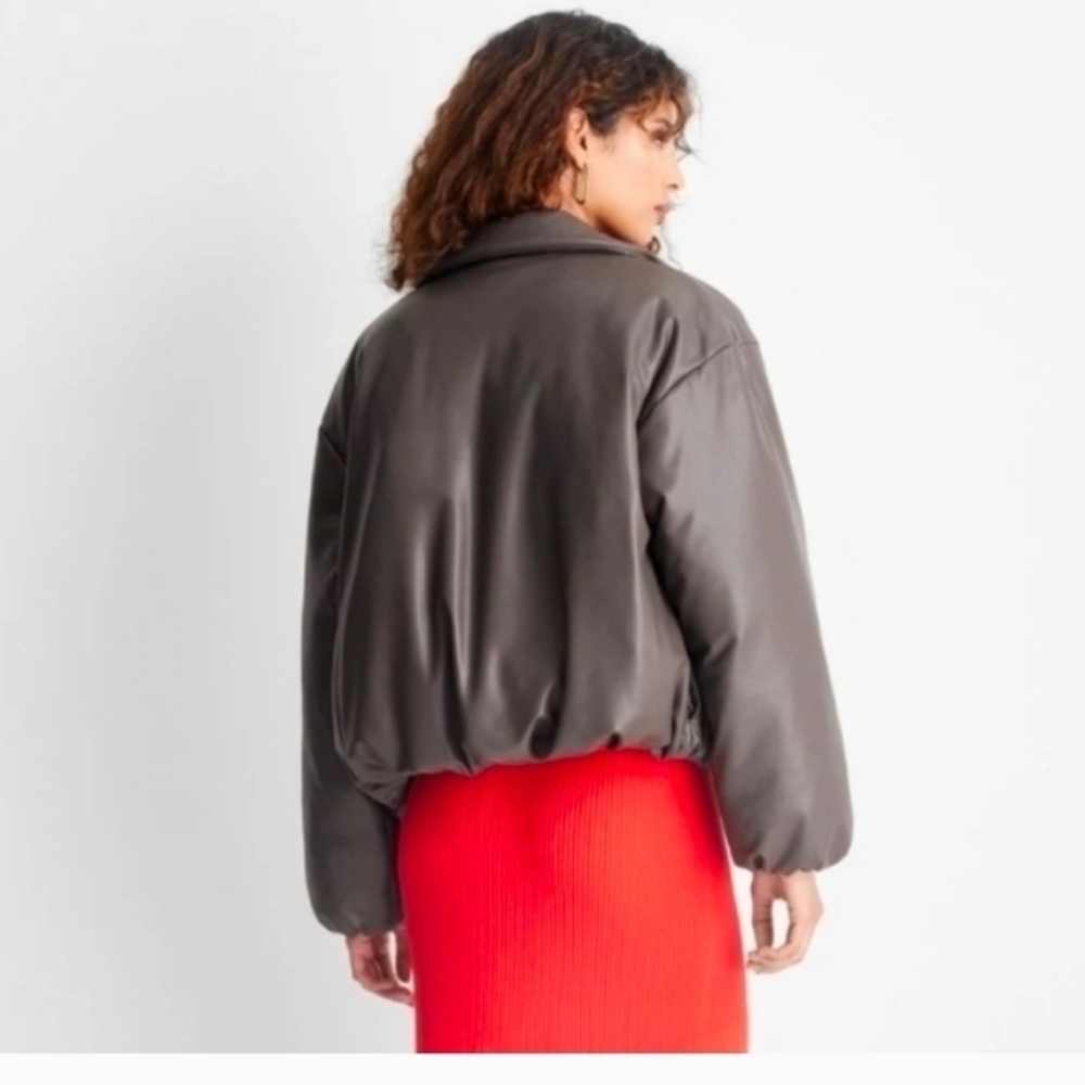 Future Collective Women's Faux Leather Puffer Jacket Dark Gray - Picture 4 of 10